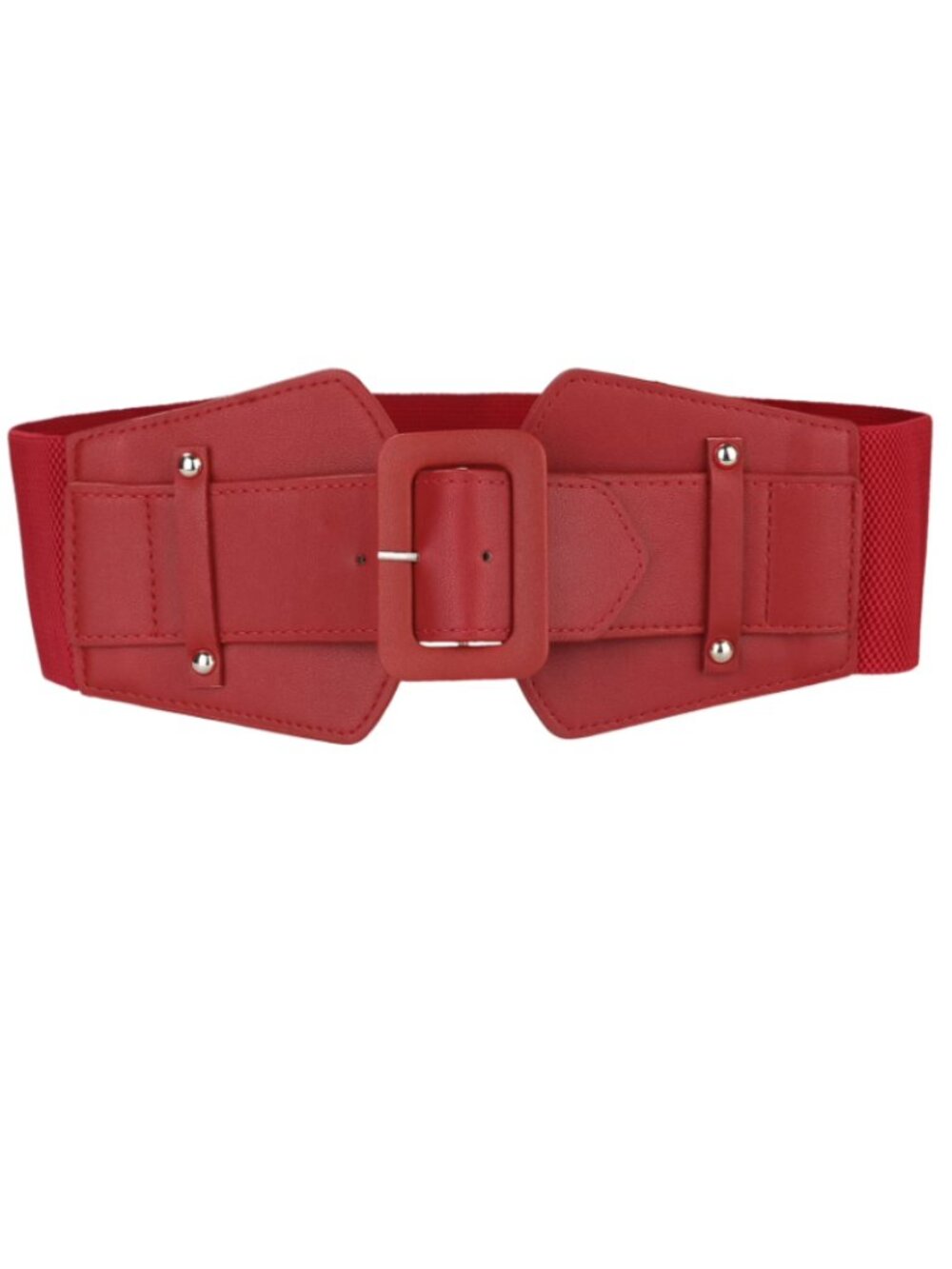 Red Elastic Waist Belt with Decorative Buckle
